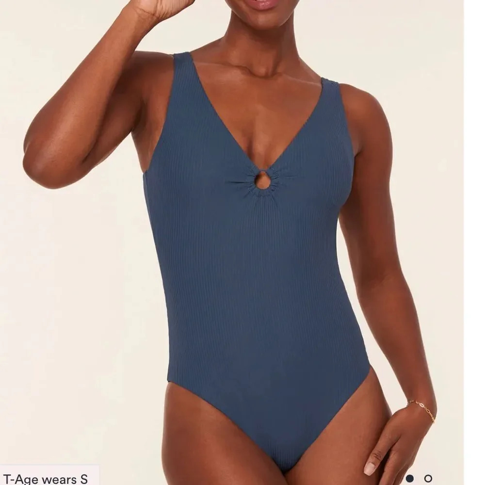 Andie The Bonita One Piece Swimsuit Rib Bijou Blue size S NWT